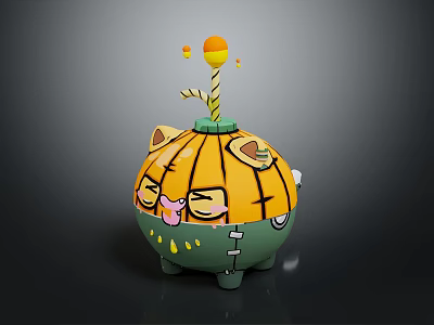 Cute Pumpkin Shaped Doll With Orange Green Body And Antenna Top Decoration 3d model