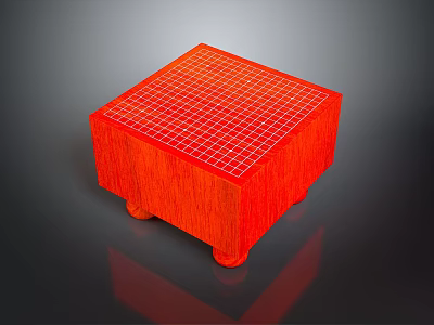 Red Square Wooden Household Item With Grid Top And Short Legs 3d model