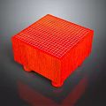 Red Square Wooden Household Item With Grid Top And Short Legs