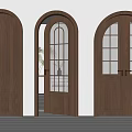 Wooden Hinged Doors With Arched Top And Glass Panels For Interior Design