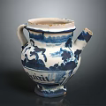 Traditional Blue And White Ceramic Teapot With Landscape Floral Motifs Handle Spout And Base