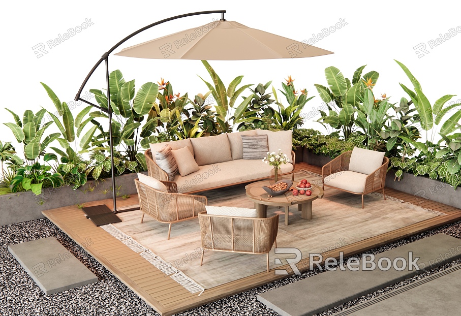 Outdoor Sofa Woven Leisure Sofa Leisure Chair Plant Combination Plant Flower Pond model