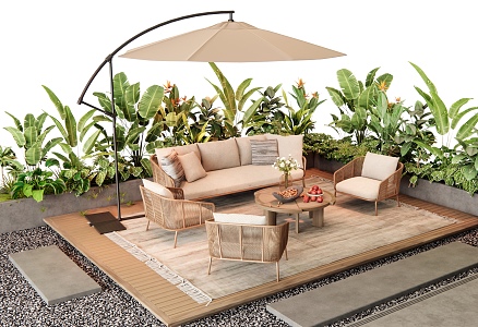 Outdoor Sofa Woven Leisure Sofa Leisure Chair Plant Combination Plant Flower Pond 3d model