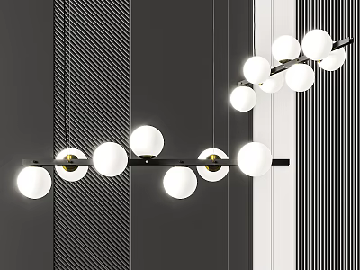 Modern Minimalist Chandelier With Multiple White Globe Lights And Black Metal Frame 3d model