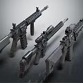 Three Modern Tactical Rifles With Scope Attachments And Military Design