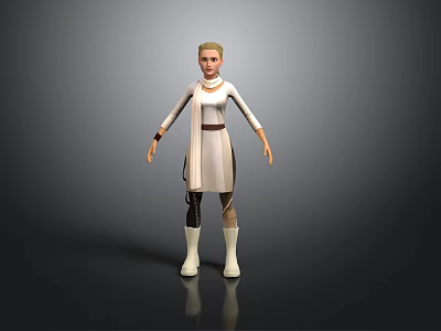 3D Character Model With White Robe Black Leggings And Blonde Hair 3d model