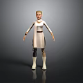 3D Character Model With White Robe Black Leggings And Blonde Hair