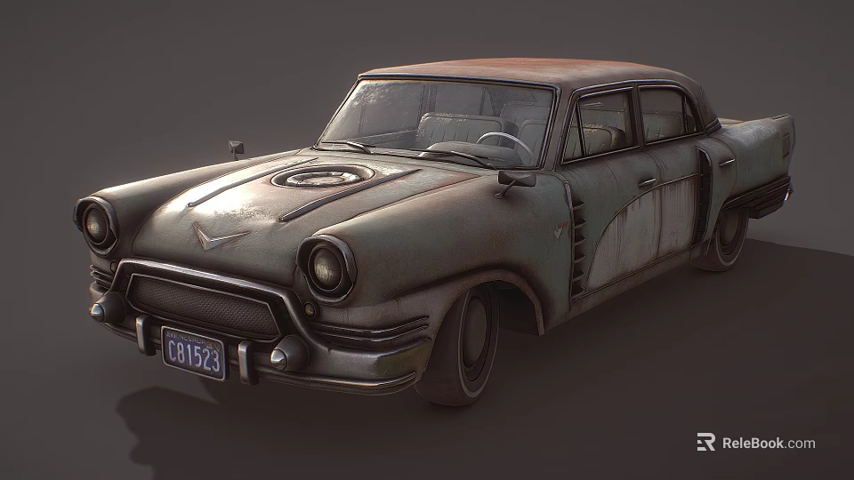 Vintage Rusty Classic Car With Old License Plate And Classic Body Design 3d model 