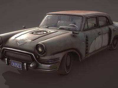Vintage Rusty Classic Car With Old License Plate And Classic Body Design 3d model