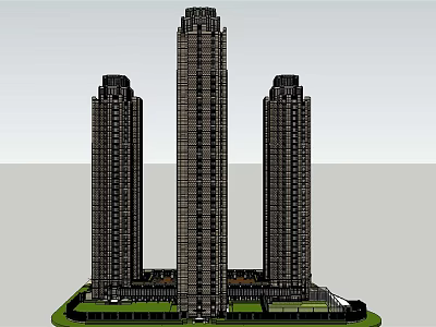 Contemporary High Rise Office Buildings With Three Towers And Green Landscaped Area 3d model