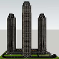 Contemporary High Rise Office Buildings With Three Towers And Green Landscaped Area
