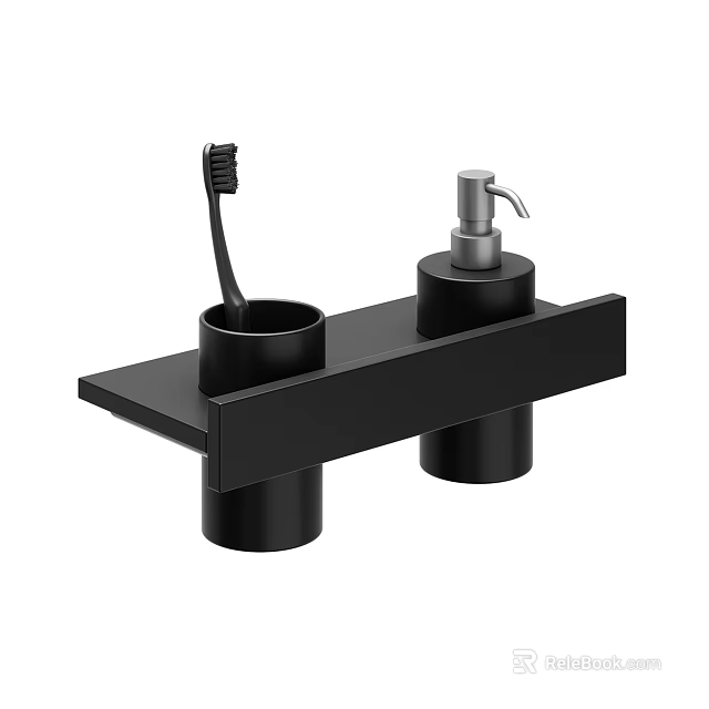 Bathroom Washing Essentials Organizer with Black Shelf Toothbrush Holder and Pump Dispenser 3d model 