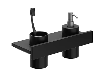 Bathroom Washing Essentials Organizer with Black Shelf Toothbrush Holder and Pump Dispenser 3d model