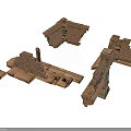 Brown Brick Building Models With Various Architectural Structures And Details