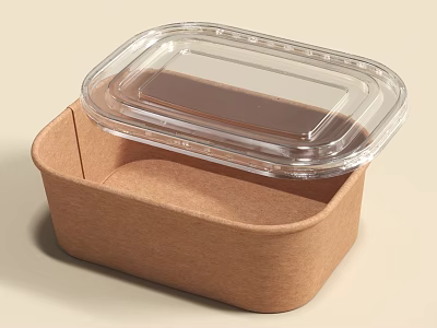 Tableware Set Featuring Durable Paper Food Container With Transparent Open Lid 3d model