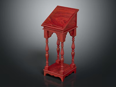 Red Wooden Functional Table With Carved Legs And Classic Storage Design 3d model