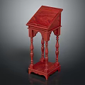 Red Wooden Functional Table With Carved Legs And Classic Storage Design 3d model