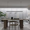 Modern Tea Table and Chairs Interior With Dark Wooden Bookshelf Teapot and Cups Setup