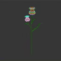 3D Rendered Thistle Plant With Two Buds Green Stem On Dark Background