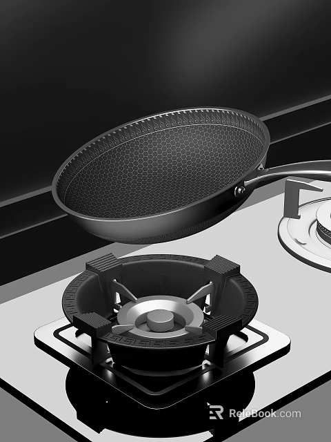 Non Stick Honeycomb Frying Pan On Gas Stove Modern Kitchen Cookware 3d model 