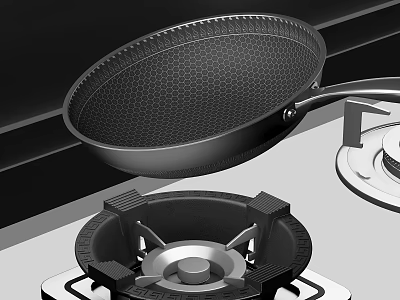 Non Stick Honeycomb Frying Pan On Gas Stove Modern Kitchen Cookware 3d model