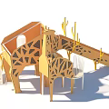 Garden Landscape Featuring Giraffe Shaped Children's Play Structure With Slide And Staircase
