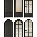 Black Hinged Doors with Rectangular Arch Designs and Frosted Grid Glass Panels 3d model