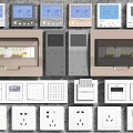 Modern Electrical Switch Panels With Digital Display Sockets And Multi Color Control Units 3d model