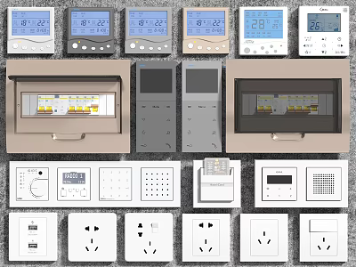 Modern Electrical Switch Panels With Digital Display Sockets And Multi Color Control Units 3d model