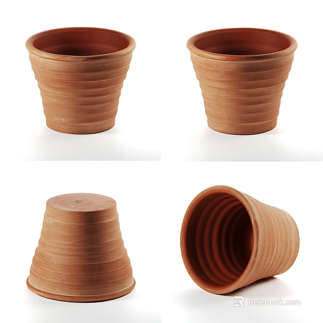 Set of Ceramic Planters Featuring Vertical Stripes and Natural Clay Finish for Home Decor 3d model 