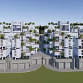Modern Luxury Apartment Complex With White Circular Design Rooftop Pools And Gardens