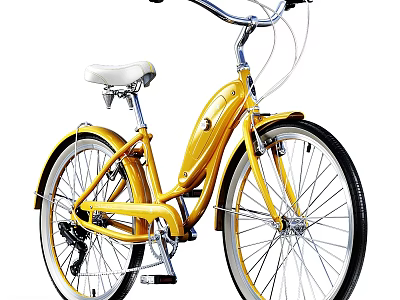 Yellow Cruiser Bicycle With White Seat And Classic Design Features 3d model