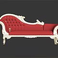 Luxurious Red Leather Sofa With Golden Carved Trim And Ornate Legs