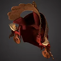 Ornate Red Mask Featuring Golden Decorations Blue Gemstones Crown Top And Side Ornaments