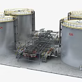 Industrial Equipment Large Metal Storage Tanks With Connecting Pipes And Platforms