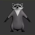 Cute Cartoon Raccoon 3D Model In Standing Pose With Gray White Black Fur