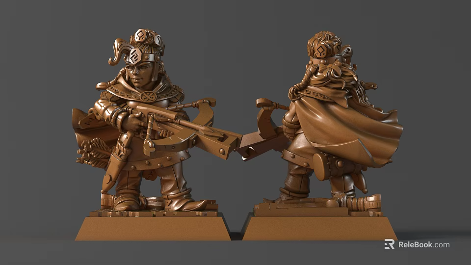 Detailed Bronze Sculpture Carving With Intricate Armor Crossbow Cloak And Pedestal 3d model 