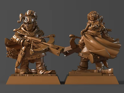 Detailed Bronze Sculpture Carving With Intricate Armor Crossbow Cloak And Pedestal 3d model