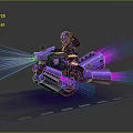 Futuristic Motorcycle With Dynamic Rider And Purple Thrusters Neon Light Effects