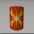 Red Shield With Golden Wing Patterns Spiral Designs And Central Emblem