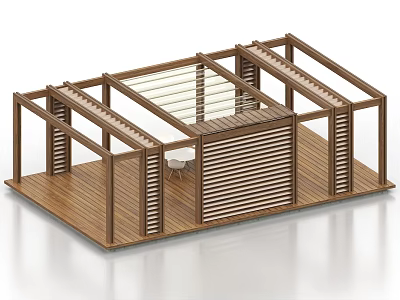 Modern Wooden Landscape Pavilion with Glass Roof and Louvered Panels Design 3d model