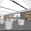 MELOLA Mall Store Modern Interior With White Display Counters Colorful Posters And Product Shelves