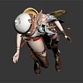 Game and Movie Character Anime Style 3D Model with Cat Ears White Top Red Shorts