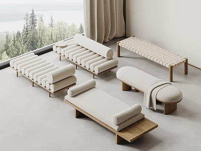 Modern Stool Designs With Wooden Frames And Soft Comfortable Seats 3d model