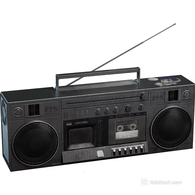 Vintage Radio Cassette Player Stereo With Speakers Antenna And Control Panel 3d model 