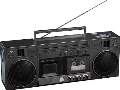 Vintage Radio Cassette Player Stereo With Speakers Antenna And Control Panel 3d model