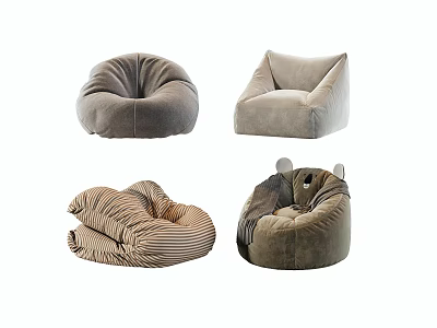 Stylish Bean Bag Chairs With Different Designs Round Square Striped And Ear Shaped 3d model