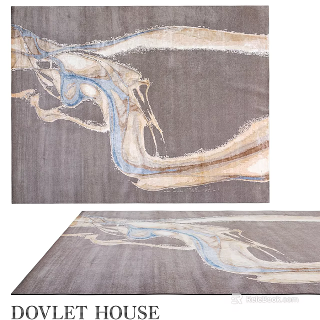 Modern Square Area Rug With Abstract Gray Blue Beige Flowing Pattern For Living Room 3d model 