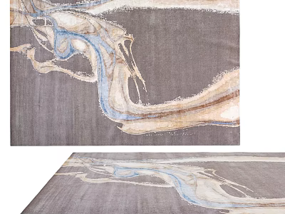 Modern Square Area Rug With Abstract Gray Blue Beige Flowing Pattern For Living Room 3d model