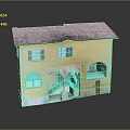 European Style Yellow Two Story House Model With Red Tile Roof Arched Windows And Steps